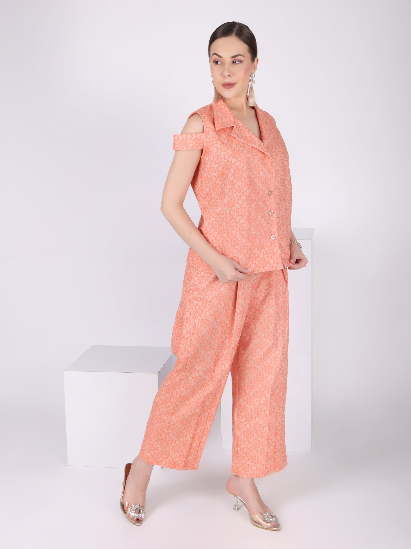 Off shoulder Orange Co-Ord Set