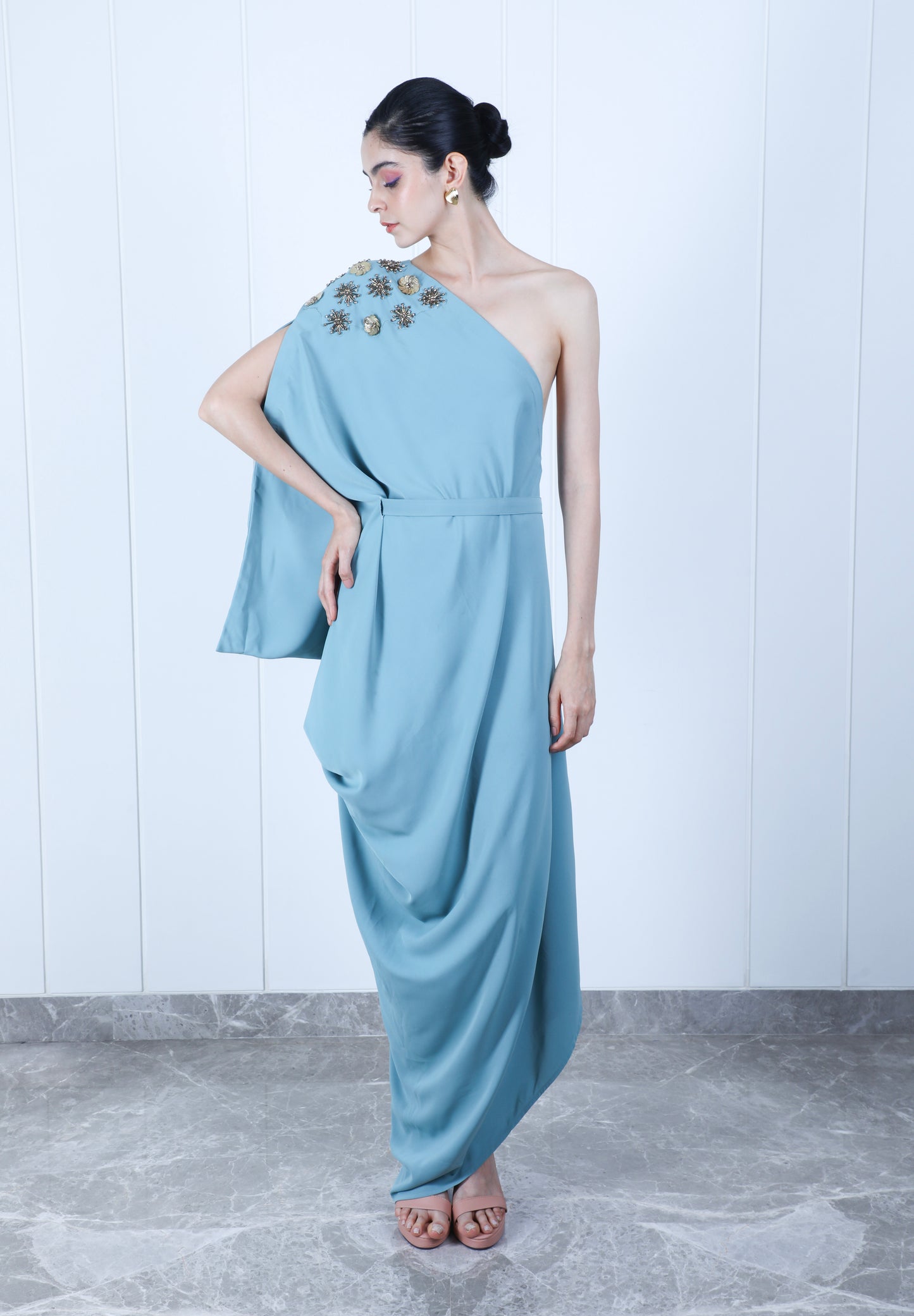 Motifiq's floral drape dress with belt for Women