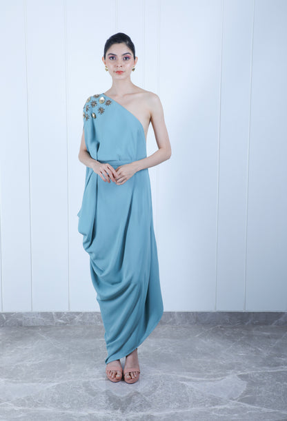 Motifiq's floral drape dress with belt for Women