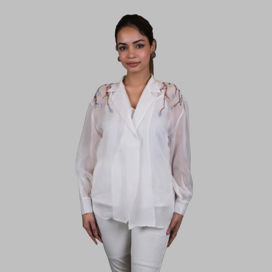 Ivory Crystal Organza Shirt