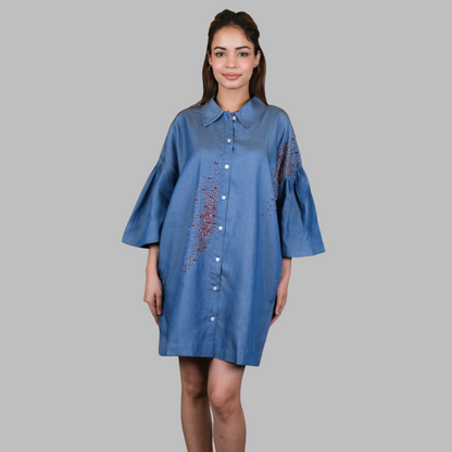 Denim Crystal Shirt Dress