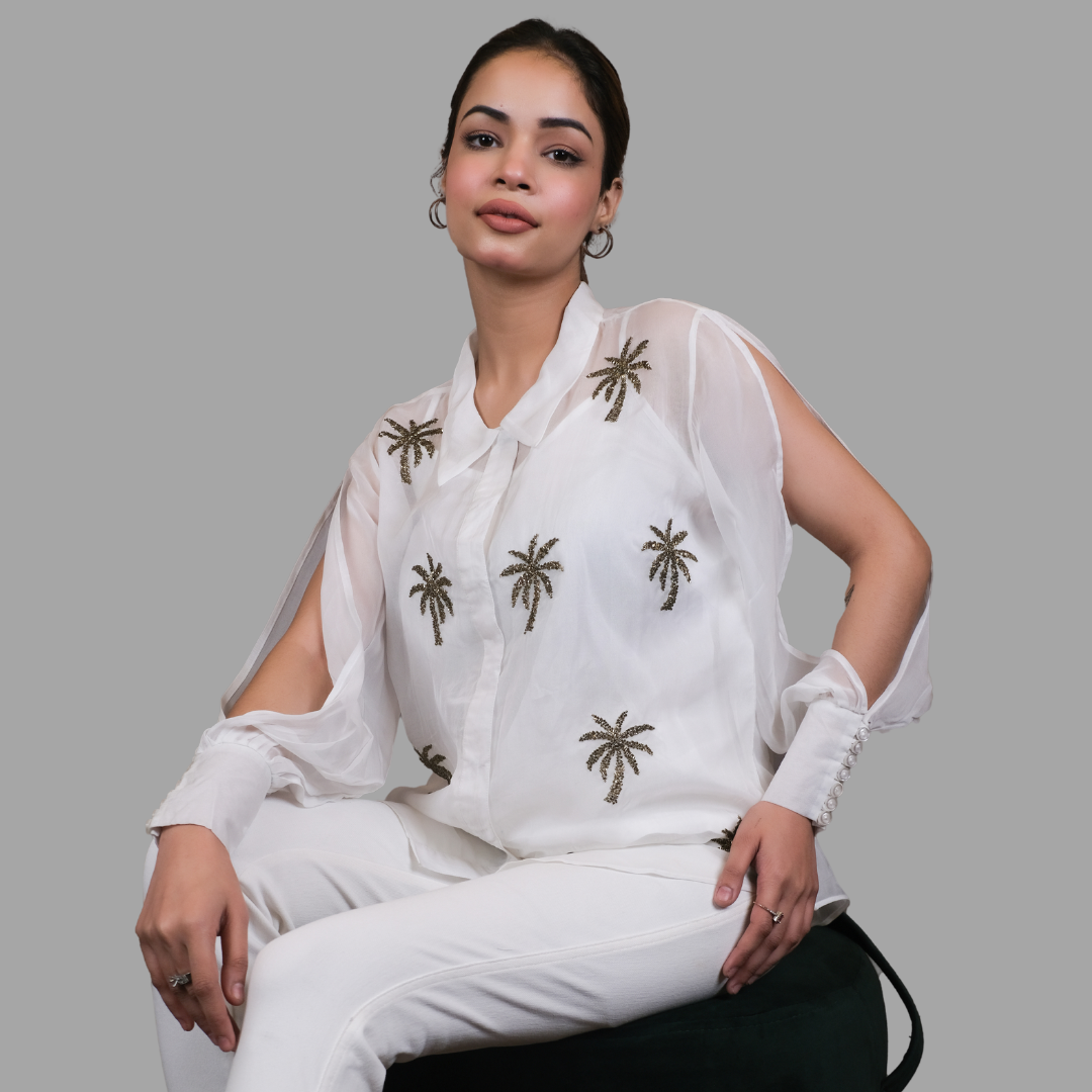 Ivory Palm Organza Shirt