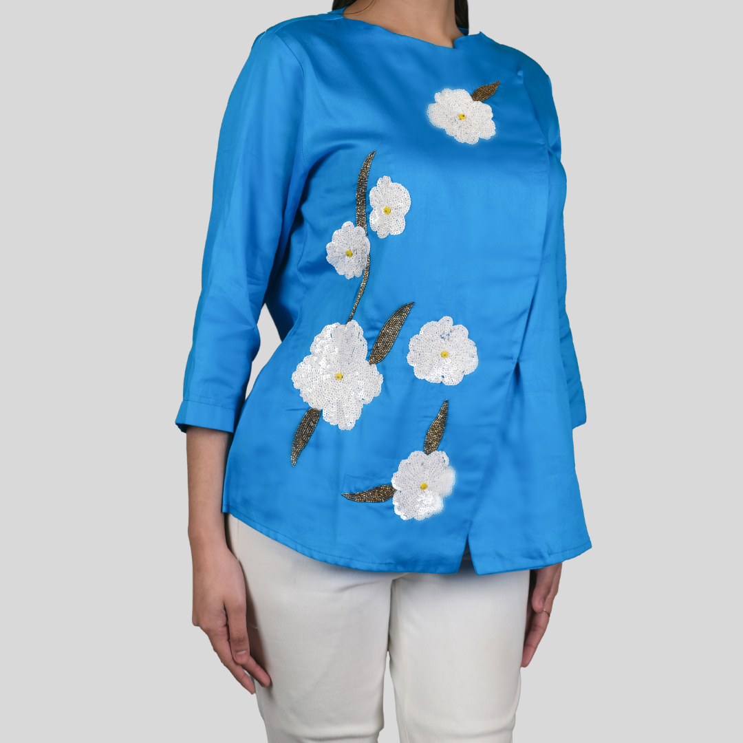 Electric Blue Floral Top