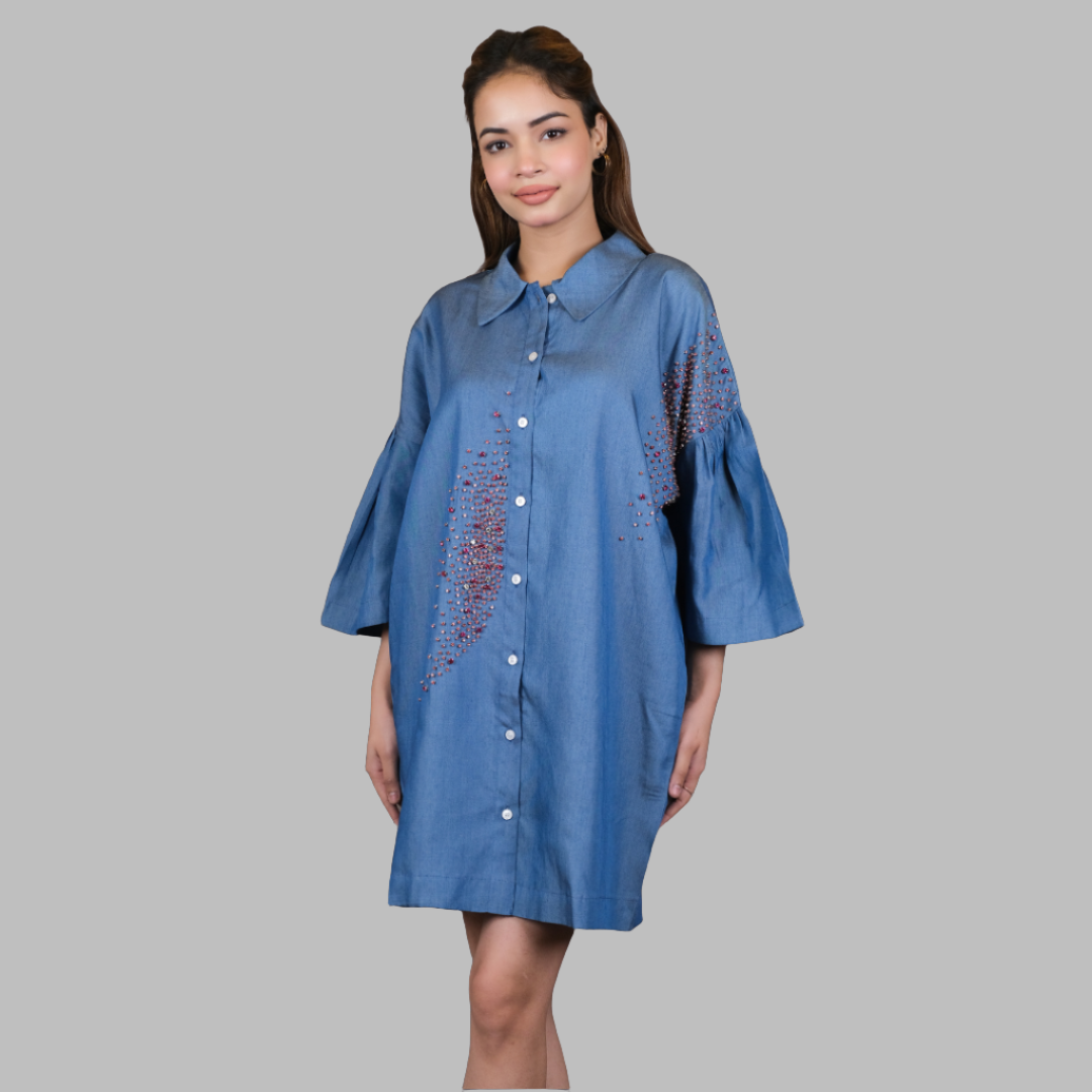 Denim Crystal Shirt Dress