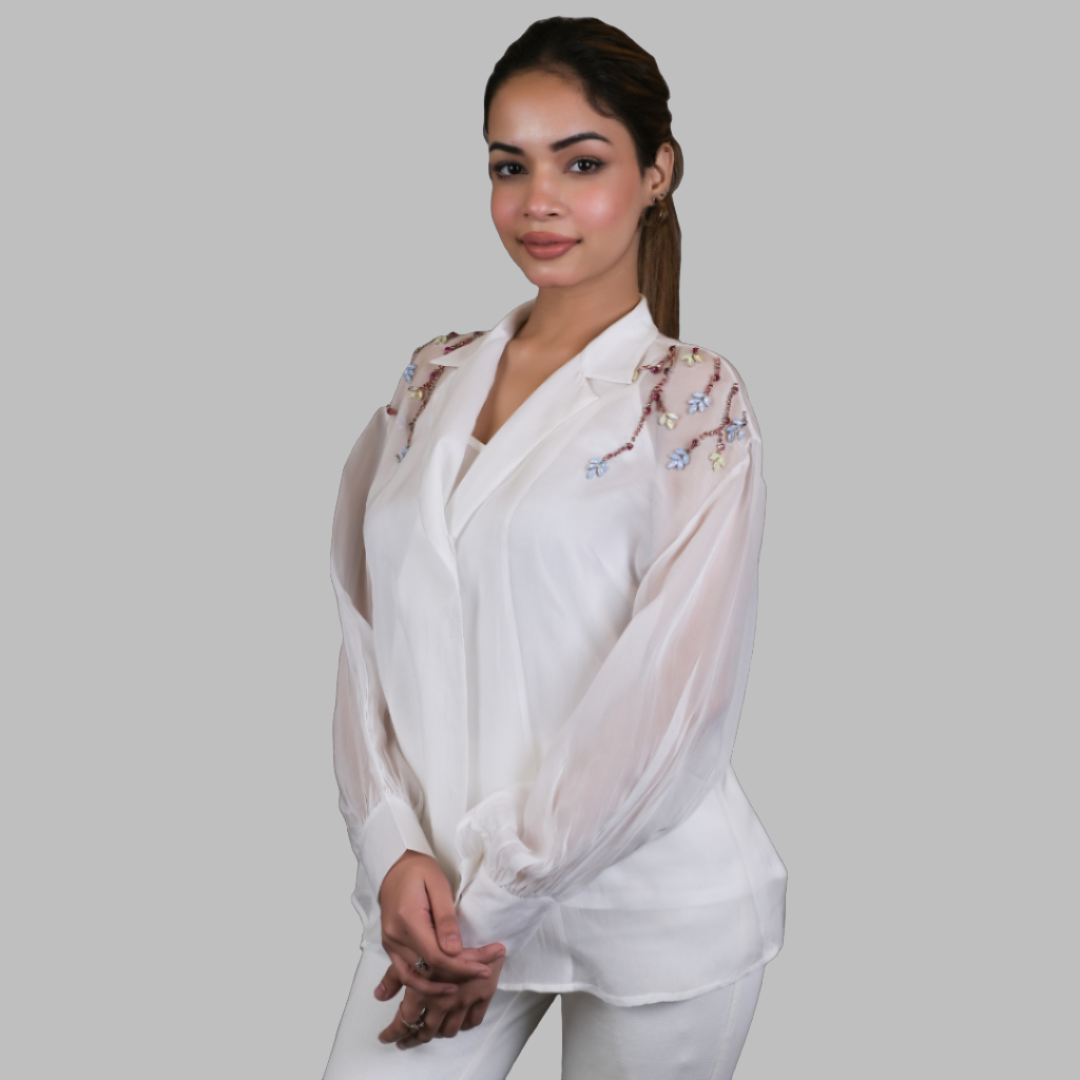 Ivory Crystal Organza Shirt