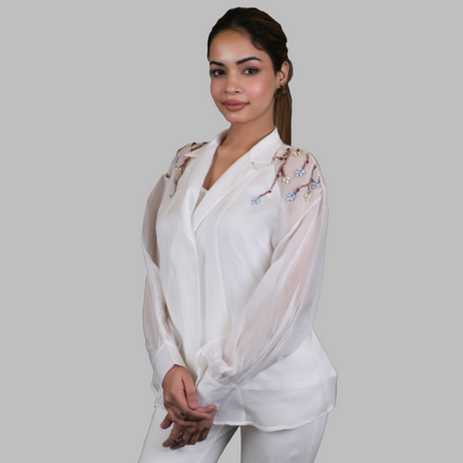 Ivory Crystal Organza Shirt