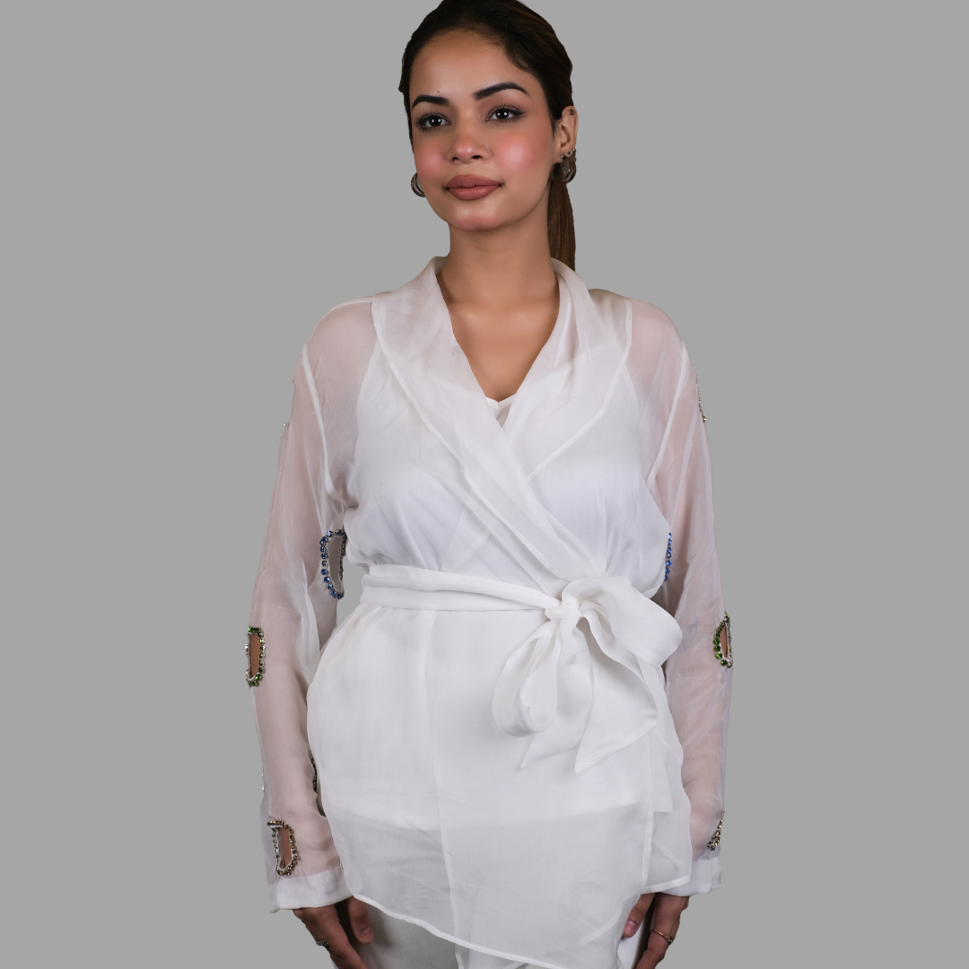 Ivory Cutwork Cape With Belt