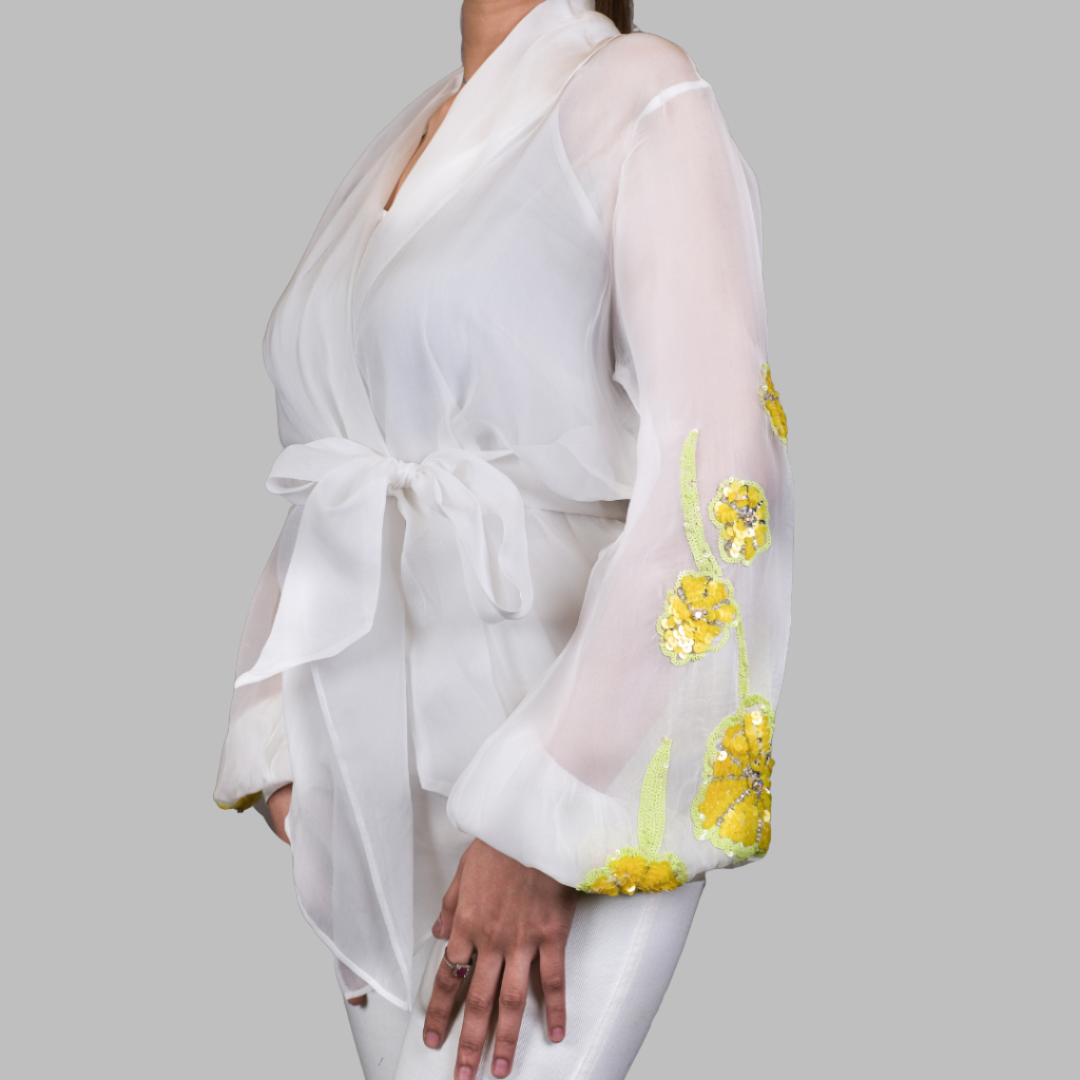 Ivory Floral Cape With Belt