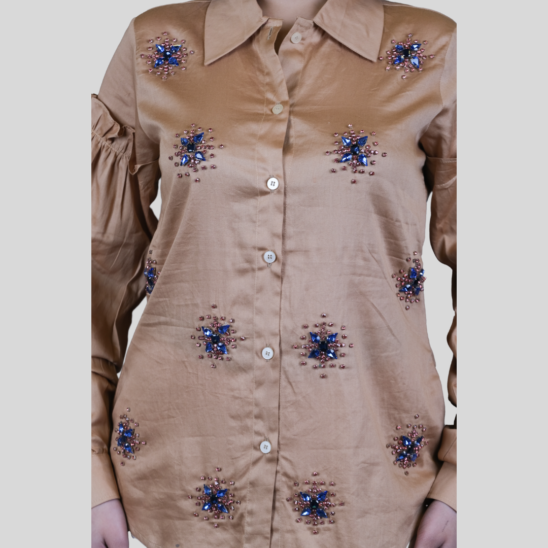 Tan Brown Crystal Shirt