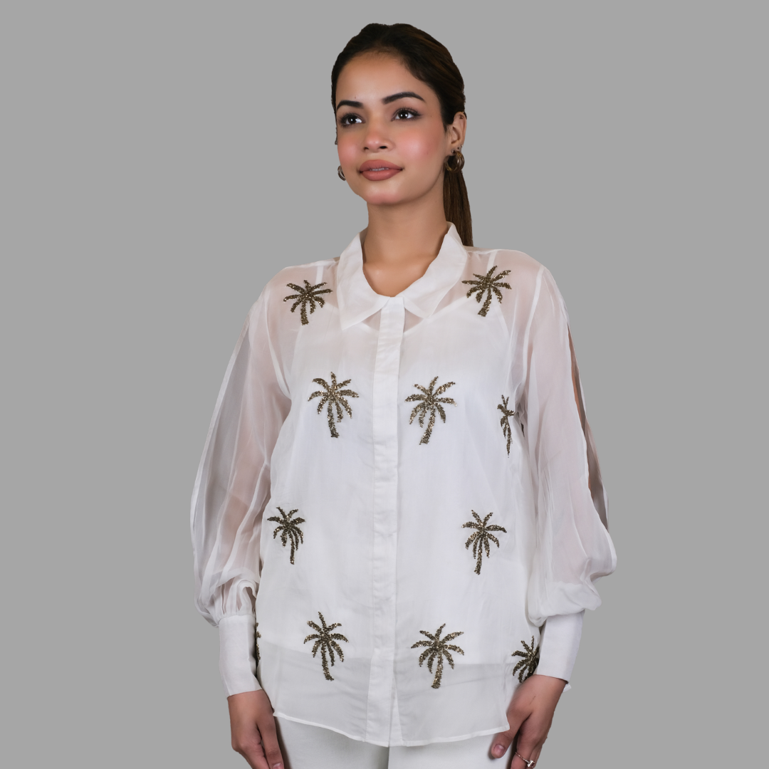 Ivory Palm Organza Shirt