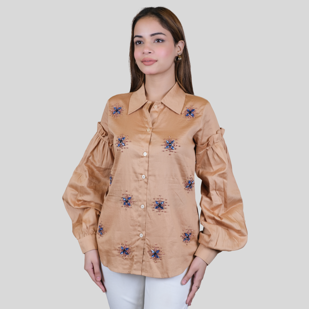 Tan Brown Crystal Shirt